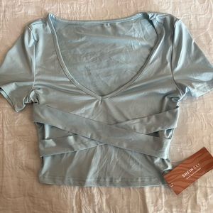 Shein light blue crossover crop top